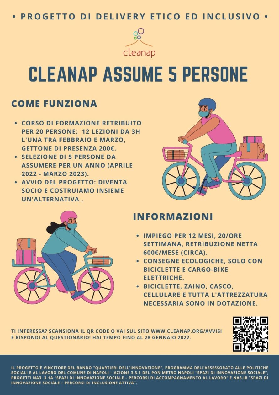 Cleanap cerca 5 persone da assumere con contratto part-time