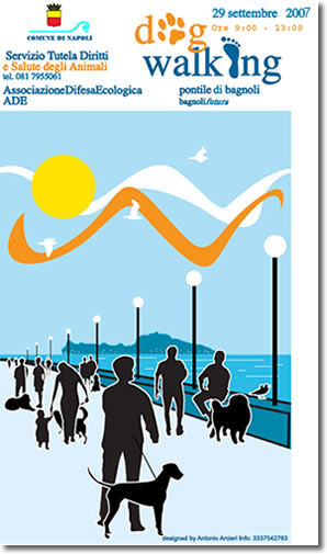 disegnoi raffigurante persone che passeggiano sul pontile di Bagnoli con i loro cani