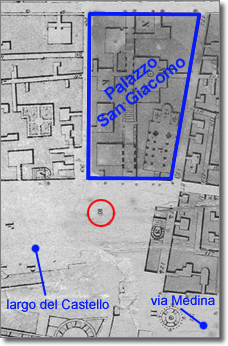 position of the city-clock underlined on a 1860 cartography 