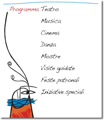 logo estate a napoli 2009. è leggibile il testo programma teatro, musica, cinema, danza, mostre, visite guidate, feste patronali, iniziative speciali