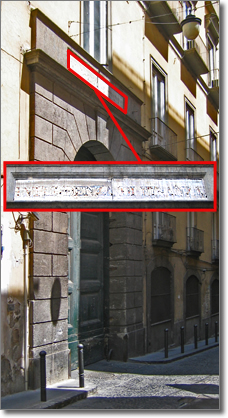 lateral main door on via P.E. Imbriano, plaque with legible inscription: INTENDENZA DI FINANZA