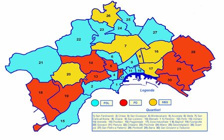 Primo partito nei quartieri di Napoli (clicca per ingrandire)