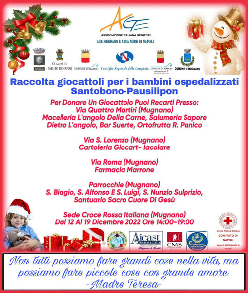 Raccolta giocattoli per bambini ospedalizzati Santobono-Pausilipon